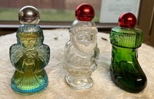 3 Vintage AVON Christmas Cologne Bottles Santa Angel Boot picture
