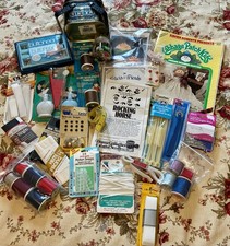 Vintage Sewing Lot Patterns Singer Tin Thread Buttons, tools, & More picture