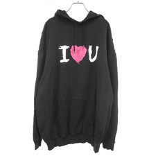 Balenciaga I Love U Hoodie Medium Fit Black Cotton Distressed Pullover (Ages 14+ picture