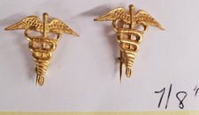 2 Pre WWII Caduceus Collar Pinback Insignia US  Pre-WW2 Original Pins picture