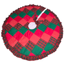 Vintage Handmade Quilted Christmas Tree Skirt Country Patchwork Large Reversible picture