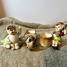 Vintage Occupied Japan Ceramic Figurine Lot Pilot Airplane Girl Basket Donkey T1 picture