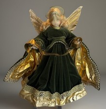 Vtg German Wax Angel Tree Topper Pauline Leidel Spreen Green Velvet Gold 14” picture