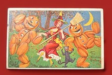 Antique Julius Bien Halloween Postcard Witch Dance Vegetable People Pumpkin JOL picture