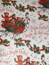 VTG CHRISTMAS WRAPPING PAPER GIFT WRAP PUPPY KITTEN STOCKING BUNNY TREE picture