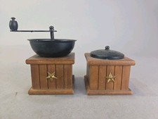 Vintage Enesco Wooden Coffee Grinder Style Salt & Pepper Grinder Shaker Set picture