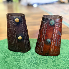 Old Original Cowboy Cuffs Tooled Leather Western Memorabilia  picture