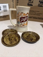 Vintage Schlitz Beer Stein And 4 Metal Beer Tray Coaster picture