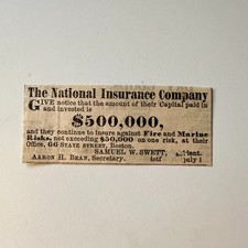 The National Insurance Company Samuel W. Swett 1860 Boston Ad 5AK9-S38 picture