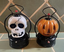 VTG 50s-60s Halloween Milk Glass Skull & Pumpkin Lanterns Hong Kong/Japan &WORK picture