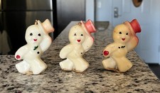 Vtg Gurley 3 SNOWMEN Holding Red Hats CANDLES 3