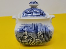 Vintage Liberty Blue Betsy Ross American Flag Colonial Lidded Trinket Dish  picture