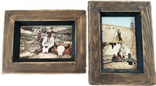 2 VTG LA Huffman Hand Colored Prints Framed Two Moons Brave Wolf Cheyenne Art picture