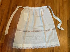Vintage Hand-Embroidered White Apron Lace Trim Linen Cotton by Paper White picture