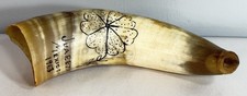 Vintage Cow Horn Souvenir Juarez Mexico 1963 Hand Decorated Folk Art 11 1/2