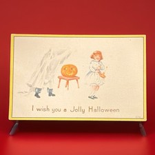 Vintage / Antique 1908-1915 Halloween Greetings Postcard • JOL Ghost Girl picture