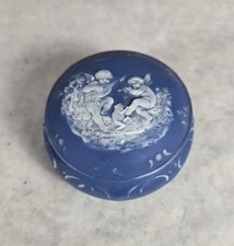 Vintage Schafer & Vater Blue Jasperware ? Cherub Round Trinket Powder Box Number picture