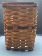 1994 Longaberger Tall Key Basket Handwoven Dresden Ohio Burgundy Black Accent picture