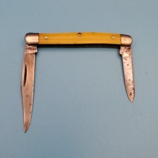 Vintage KA-BAR 2-Blade Pocket Knife Yellow Handle Folding Jack Knife 4.75x2.75x2 picture