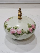 Antique T&V LIMOGES France Hand Painted Porcelain Powder Trinket Jar Bowl  Roses picture