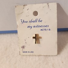 Vintage Christian Golden Cross Pin Lapel  You Shall Be My Witness Acts 1:8 picture