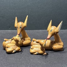 Vintage Handcrafted Wood Laying Doe With Fawn Red Nose Deer Set Of 2   picture