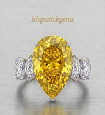 2 Ct Pear Cut Lab Grown Yellow Diamond Ring 925 Sterling Silver VVS1 picture