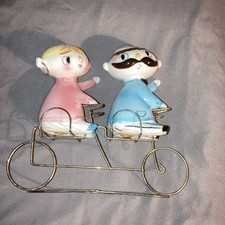 Vintage 1950s Relco Wire Bicycle Frame Ceramic Man Woman Salt Pepper Shakers  picture