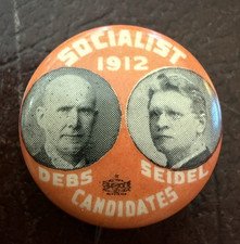 Rare 1912 Eugene Debs & Seidel for President Socialist Presidential Pin picture