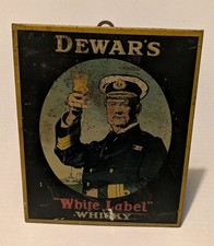 1940s Vintage Rare Dewars White Label Whisky Adv Tin Paper Sign Board England picture