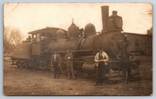 Train Engine Men Working Railroad Depot in Back? Illinois Real Photo RPPC picture