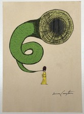 Leonora Carrington Drawing on old paper (Handmade) signed and stamped artwork picture