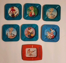 Vintage Pinup Glamour Girl Tin Advertising Ashtray Lot of 7 picture