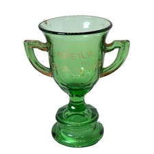 ASTORIA OREGON ORE  Antique DEPRESSION GREEN Glass Souvenir TRINKET TROPHY picture
