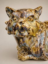Vintage Arnel’s  Pottery Cat Statue AK 009 Speckled  Glaze Fireside MCM picture