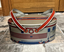 Vintage 1930s Tin Futuristic Train Litho Art Decoware Zephyr Oval Tin Lunch Box picture