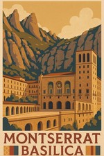 🗺️ Montserrat Basilica Vintage Travel Poster - 24x36” 200GSM Paper🗞️ Hi-Res💎 picture