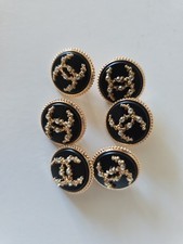 STAMPED Chanel lot of 6 Designer Black Crystal And Gold Button Metal 23mm Heavy picture
