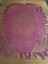 Antique  Hand Crochet Fringe Tablecloth Diamond Mesh  Burgundy 31