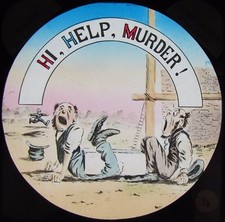 Glass Magic Lantern Slide HI HELP MURDER C1890 VICTORIAN COMIC DRAWING picture