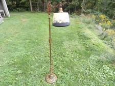 Antique Victorian Gothic Revival Crest Wrought Iron Bridge Ornate Floor Lamp picture