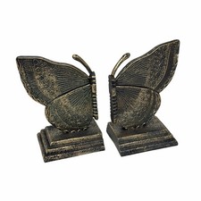 Antique Bronze Butterfly Bookends Set Resin Decorative Book Supports 10.25 Inch picture