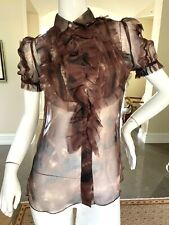 Dolce & Gabbana for D&G  Sheer Silk Short Sleeve Lace Trim Blouse  picture