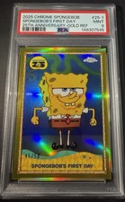 Topps 2025 Chrome SpongeBob 25th Anniv Gold Refractor #25-1 PSA 9 45/50 picture
