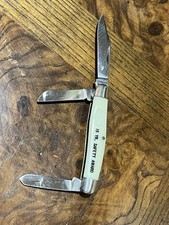 Vintage Camillus 65 Stockman 3-Blade Pocket Knife Safety Award White Handle NY picture