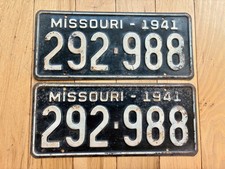 1941 Missouri License Plate Pair picture