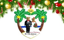 Personalized Beach Wedding Christmas Ornament – Tropical Bride and Groom Bear picture