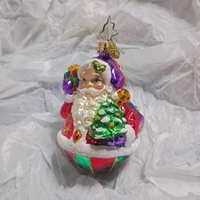 Vtg Christopher Radko A FESTIVE PAIR Double Sided Santa Snowman Ornament Rare picture