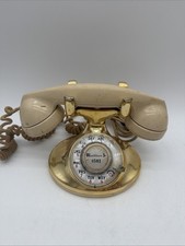Vintage Rotary Dial Telephone Chrome Base Ivory/Cream Handset Gold Accents picture