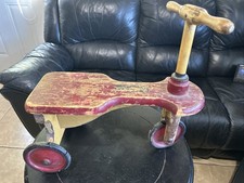 1918 Antique KIDDIE-KAR Wooden Tricycle HC White Co Toy Trike Scooter Primitive picture
